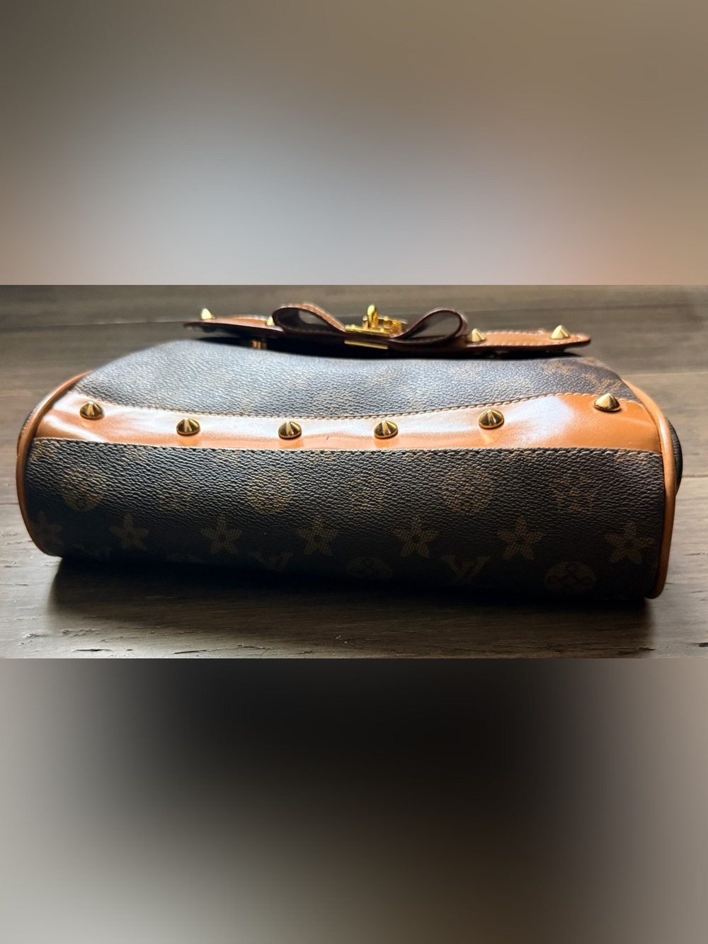 Brown Monogram Bow Accent Top Handle Bag - Picture 6 of 6